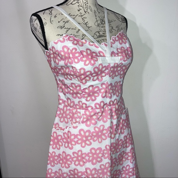 Vintage Betsey Johnson White Dress Pink Floral Bone In Bodice Fit & Flare Dress - Picture 5 of 16